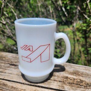 Rare Anchor Hocking Milk Glass 1950s D Handle Advertising Coffee Mug 3.5" Tall